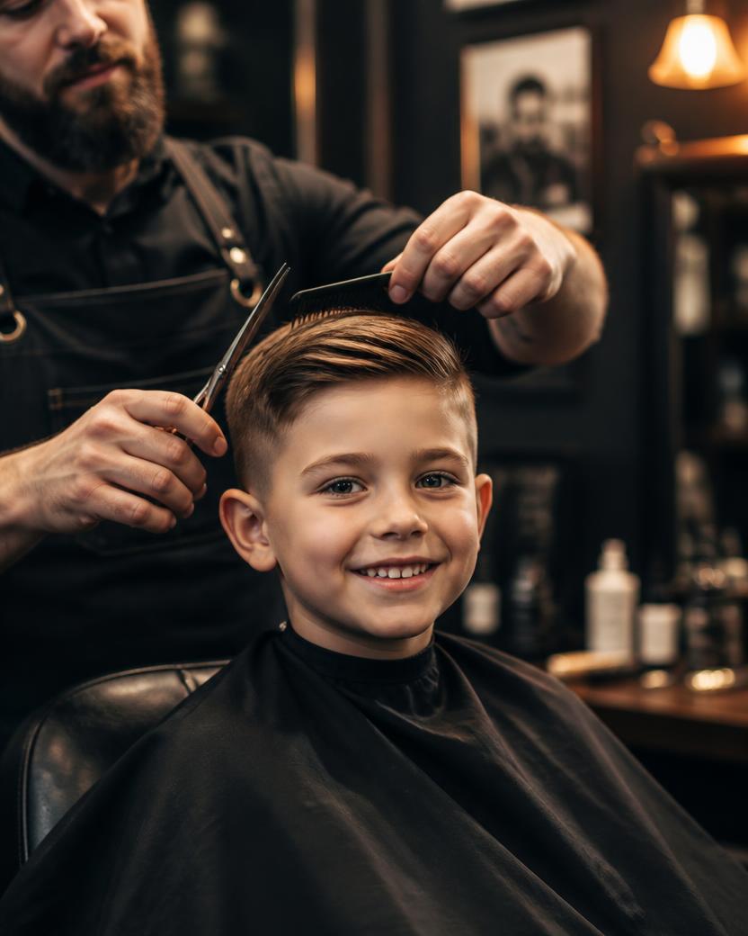 Young boy getting a simple classic clean haircut at City Barber