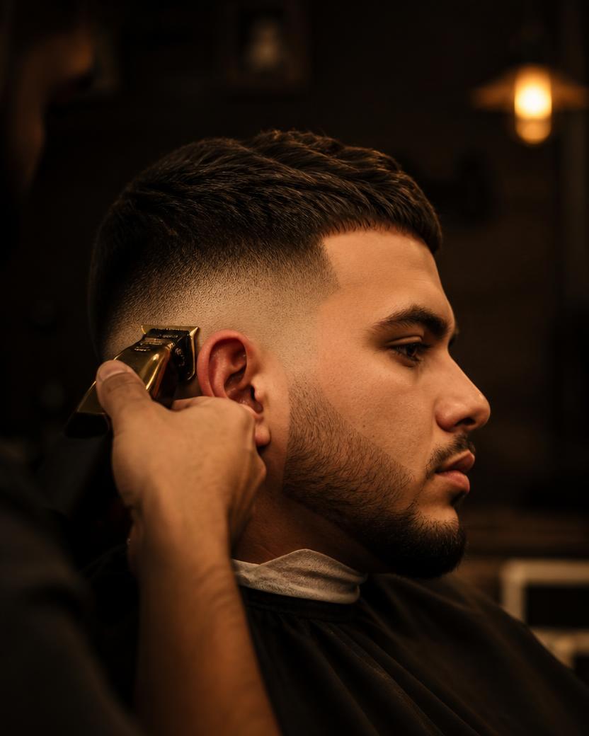 Close-up of a clean blended skin fade haircut